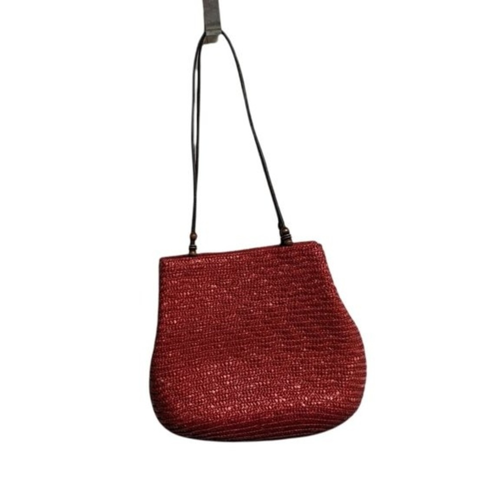 VINTAGE SunBay Handbags Tomato Red Wheat Straw Satchel Bag Purse